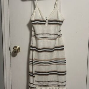 Chic White and Black Striped Midi Dress